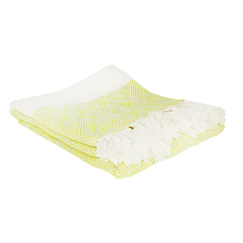 Ręcznik peshtemal limonkowy w kremowe romby z frędzlami