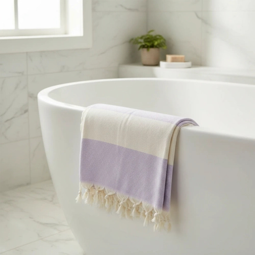 Bawełniany ręcznik peshtemal liliowy z frędzlami