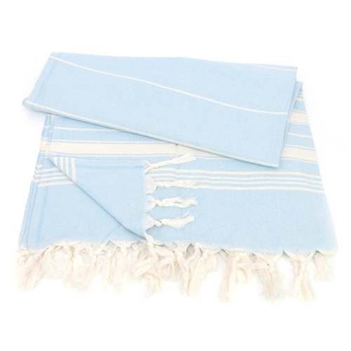 Bawełniany ręcznik peshtemal jasnoniebieski z frędzlami