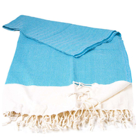 Ręcznik peshtemal turkusowy z kremowym pasem i frędzlami