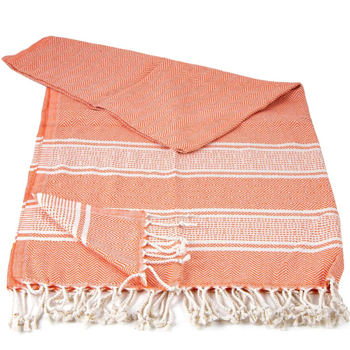 Ręcznik peshtemal pomarańczowy z kremowymi pasami i frędzlami