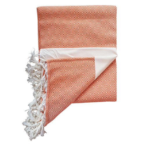 Ręcznik peshtemal pomarańczowy z białym pasem i frędzlami