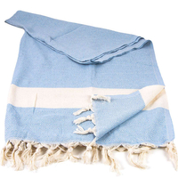 Ręcznik peshtemal błękitny z kremowym pasem i frędzlami