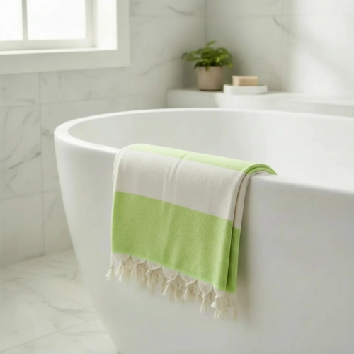 Bawełniany ręcznik peshtemal zielony z frędzlami