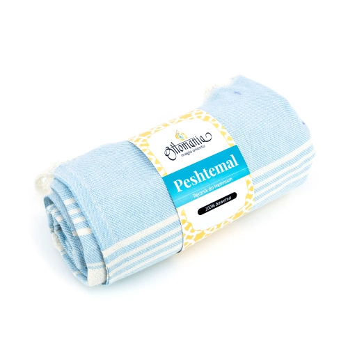 Bawełniany ręcznik peshtemal jasnoniebieski z frędzlami