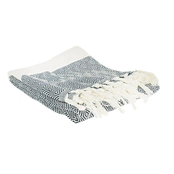 Ręcznik peshtemal grafitowy w kremowe romby z frędzlami