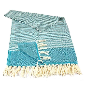 Ręcznik peshtemal turkusowo-miętowy z frędzlami i wzorem