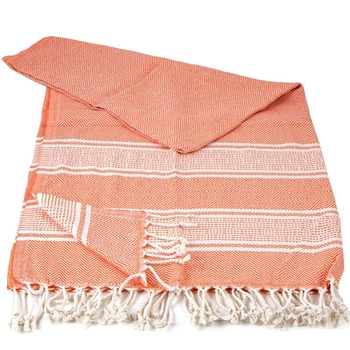Ręcznik peshtemal pomarańczowy z kremowymi pasami i frędzlami