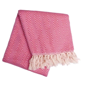 Ręcznik peshtemal malinowy w jodełkę z frędzlami