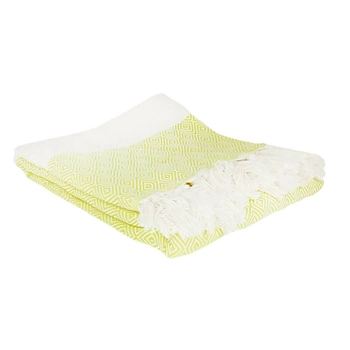 Ręcznik peshtemal limonkowy w kremowe romby z frędzlami