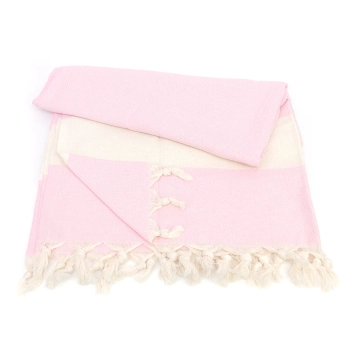 Bawełniany ręcznik peshtemal pudrowy róż z frędzlami