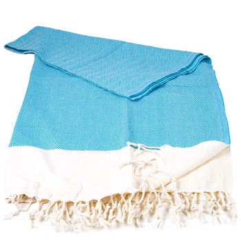 Ręcznik peshtemal turkusowy z kremowym pasem i frędzlami