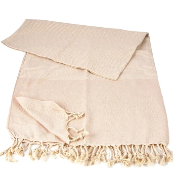 Ręcznik peshtemal beżowy z kremowymi pasami i frędzlami